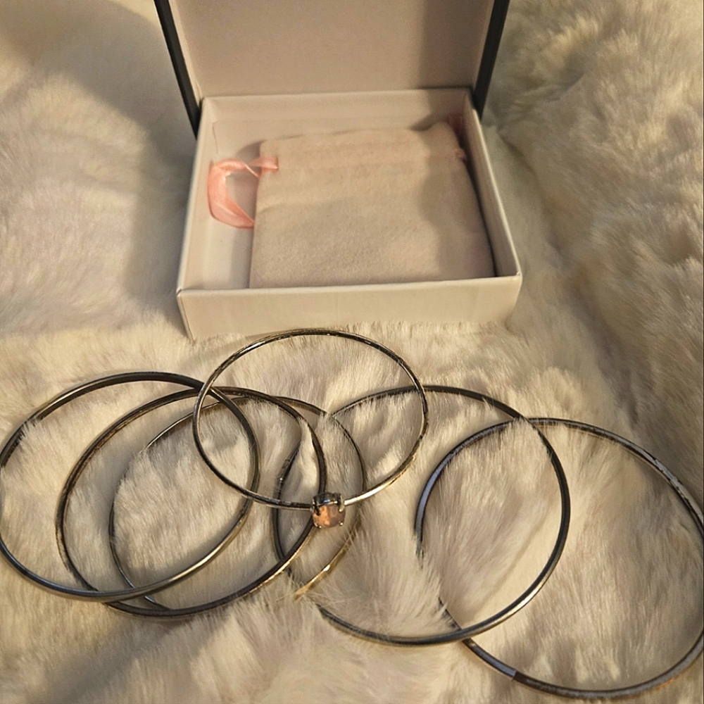 6 pc. New York and Company Silver Tone Fun Bangle Bracelets